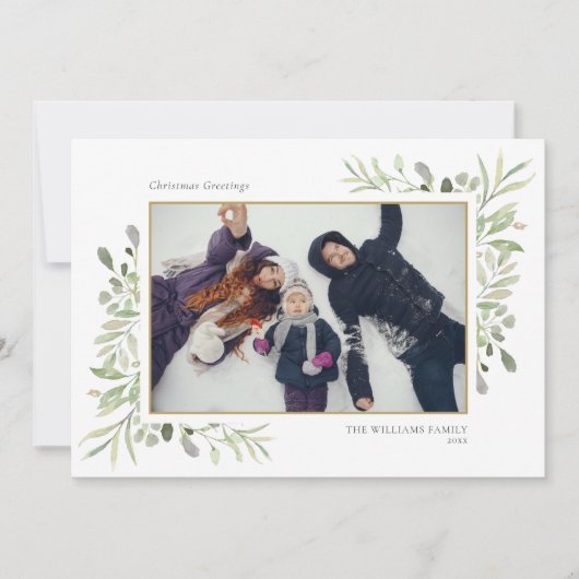 エレガントChristmas Water Color Greeneryフローラ写真 シーズンカード (正面)