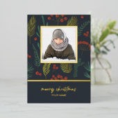 エレガントChristmas Winter Botanical Greeneryの写真 箔シーズンカード (立ち正面)