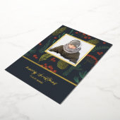 エレガントChristmas Winter Botanical Greeneryの写真 箔シーズンカード (回転した状態)