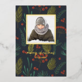 エレガントChristmas Winter Botanical Greeneryの写真 箔シーズンカード (正面)
