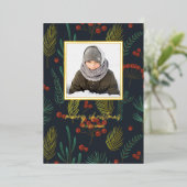 エレガントChristmas Winter Botanical Greeneryの写真 箔シーズンカード (立ち正面)