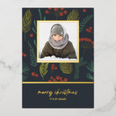 エレガントChristmas Winter Greenery植物写真 箔シーズンカード (正面)