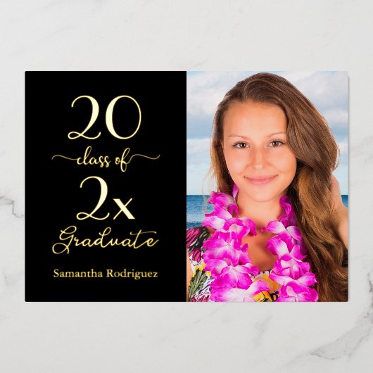 エレガントClass of Photo Black金ゴールド卒業パーティー 箔招待状 (正面)