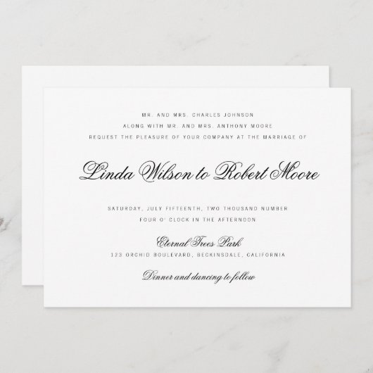 エレガントClasyスクリプ伝統的ト結婚の 招待状 (正面/裏面)