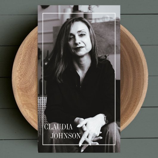 エレガントClean Photo Black & White Script 名刺