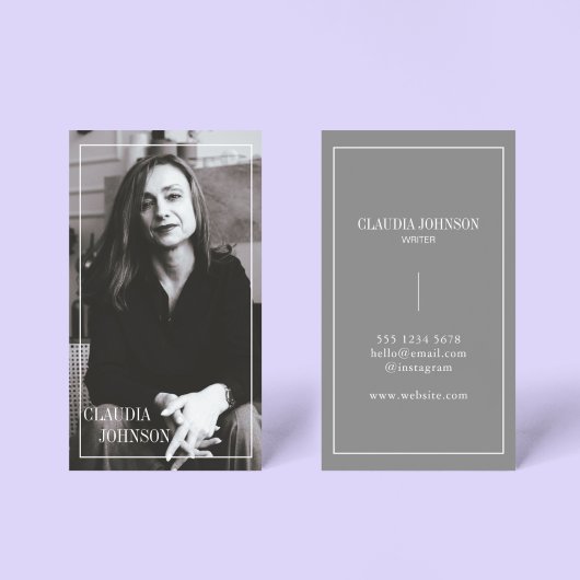 エレガントClean Photo Black & White Script 名刺