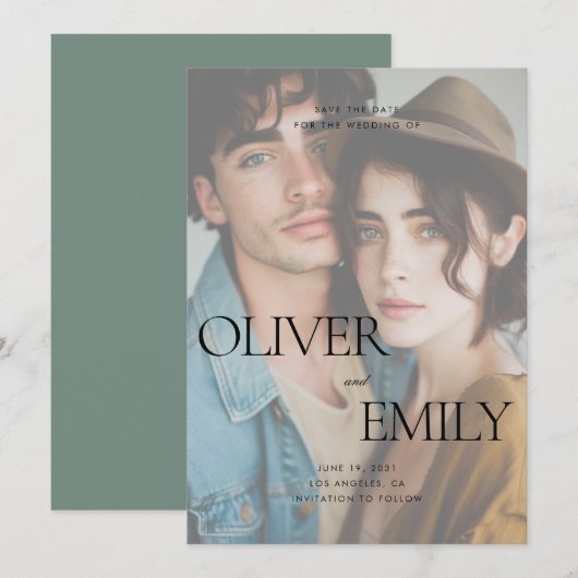 エレガントClean Sage Full Photo結婚's セーブザデート (正面/裏面)