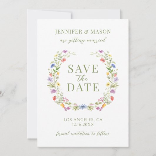 エレガントcolofulフローラboho日付写真を保存する 招待状 (正面)