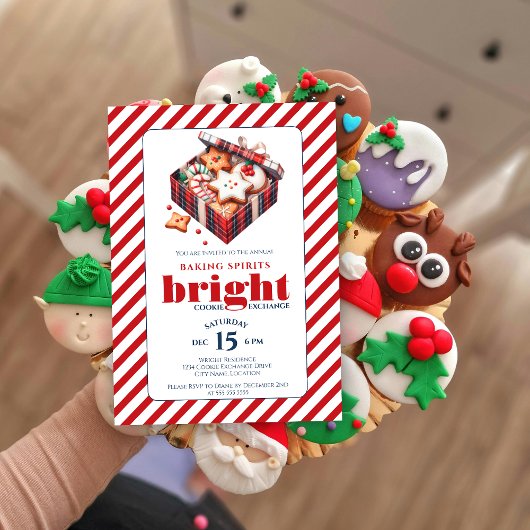 エレガントCookie Exchangeパーティーブルーレッド 招待状