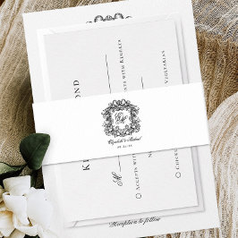 エレガントCrest Script Monogram結婚's 招待状ベリーバンド
