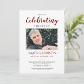 エレガントDark Redお祝いof Life写真 招待状 (スタンド正面)