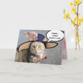 エレガントDIVA帽子の猫、ピンクのバラのお父さんの日 カード (黄色い花)
