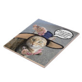 エレガントDIVA帽子の猫、ピンクのバラ母の日 タイル (側面)