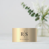 エレガントDIYブラックモノグラム&名前，黄色金ゴールド 名刺 (スタンド正面)