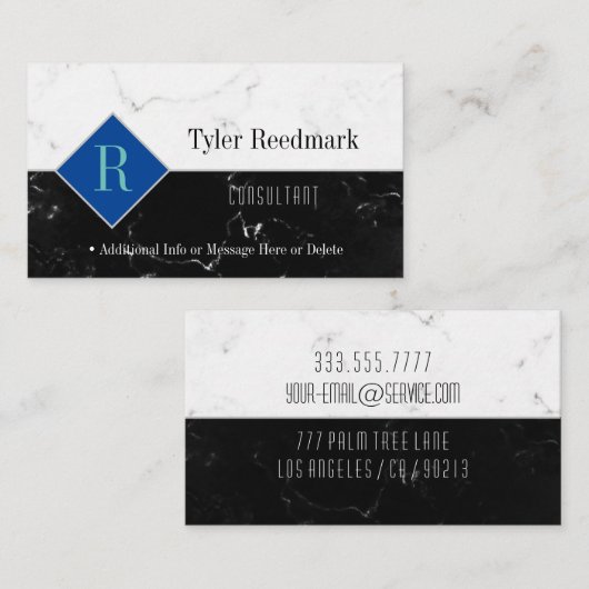 エレガントDIYモノグラム名情報、白および大理石 名刺 (正面/裏面)