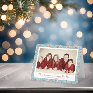 エレガントDuck Egg Blue Holly Christmas写真 シーズンカード