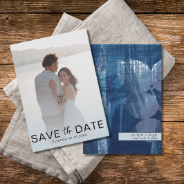 エレガントDusty Blue Botanica & Photo Save the Date セーブザデート