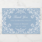 エレガントDusty Blue Chinoiserieさん結婚ありがとう スパークリングワインラベル (シングルラベル)