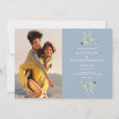 エレガントDusty Blue Greeneryの写真結婚 招待状 (正面)