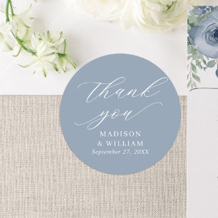 エレガントDusty Blue Script結婚's Thank You ラウンドシール