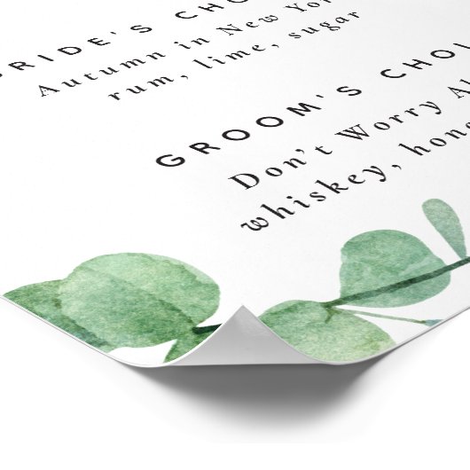 エレガントeucalyptusスクリプ結婚トのシグネチャードリンク ポスター (角)