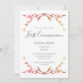 エレガントFirst Communion Peachスクリプトシンプル 招待状 (正面)