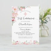 エレガントFirst Communion Pink and Mintフローラ 招待状 (スタンド正面)