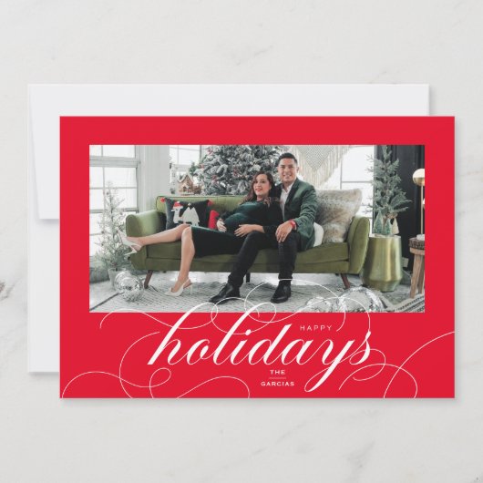 エレガントFlriish Script Red Holiday Photo Card シーズンカード (正面)