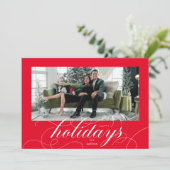エレガントFlriish Script Red Holiday Photo Card シーズンカード (スタンド正面)