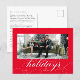 エレガントFlriish Script Red Holiday Photo Card シーズンポストカード