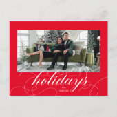 エレガントFlriish Script Red Holiday Photo Card シーズンポストカード (正面)