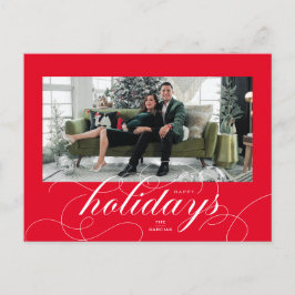 エレガントFlriish Script Red Holiday Photo Card シーズンポストカード