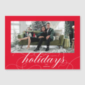 エレガントFlriish Script Red Holiday Photo Card マグネット招待状 (正面)