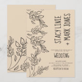 エレガントFoilage Hand ファンシー Drawn Script結婚's 招待状 (正面/裏面)