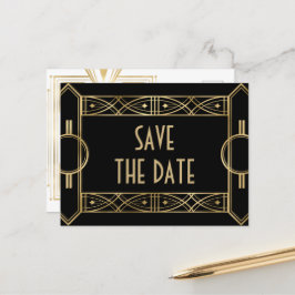 エレガントGatsbyのアールデコSave the Dates 案内ポストカード