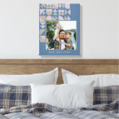 エレガントGeometric Dusty Blueパーソナライズされた Photo キャンバスプリント (インサイチュ (寝室))