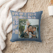 エレガントGeometric Dusty Blueパーソナライズされた Photo クッション (ブランケット)