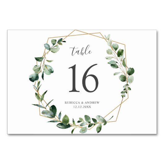 エレガントGeometric Greenery Table Numbersカード テーブルナンバー (正面)