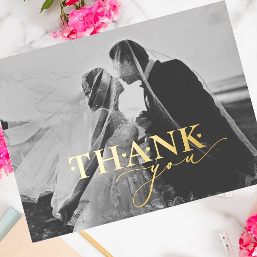 エレガントGold Foil Thank You Script 結婚's 箔シーズンポストカード