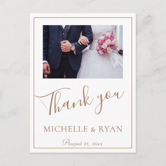 エレガントGolden Script結婚の2枚ありがとう ポストカード (正面)
