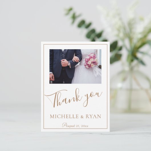 エレガントGolden Script結婚の2枚ありがとう ポストカード (スタンド正面)
