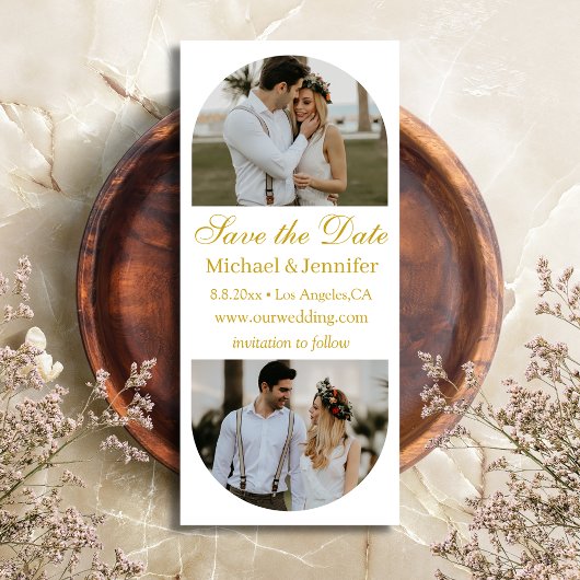 エレガントgolden script 2 arch photos save date