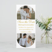 エレガントgolden script 2 arch photos save date (スタンド正面)