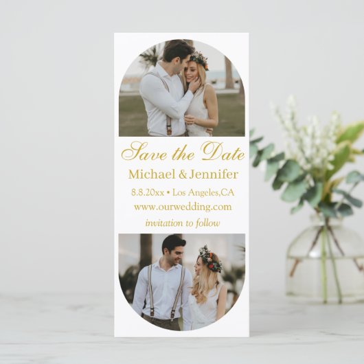 エレガントgolden script 2 arch photos save date (スタンド正面)