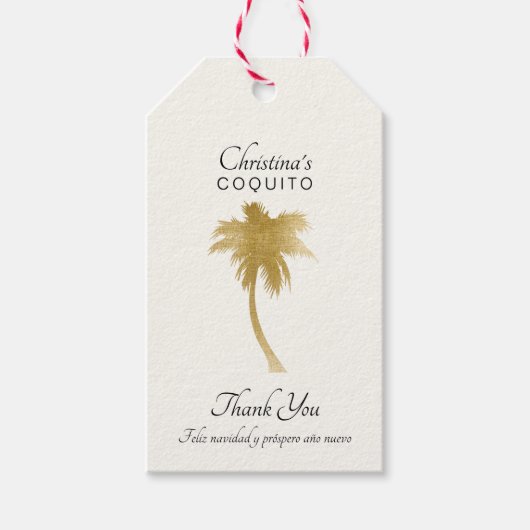 エレガントGoldtone Palm Tree Coquito Thank You ギフトタグ (正面)
