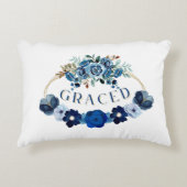 エレガントGRACED感動的 Bluフローラ水色 アクセントクッション (正面)