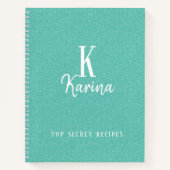 エレガントgreen monogramスクリプト名レシピ ノートブック (正面)