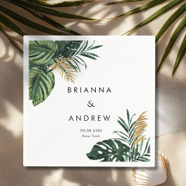 エレガントGreen Palm、金ゴールド(模造) スタンダードカクテルナプキン