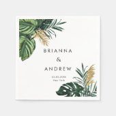 エレガントGreen Palm、金ゴールド（模造） スタンダードカクテルナプキン (正面)