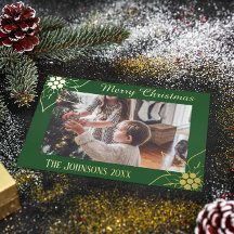 エレガントGreen Poinsettia Christmas Photo